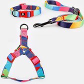 Leashr Hondenriem - Hippe Set - Leiband - Halsband - Harnas - Tuigje - Hondentuig - Hond - Kat - Kleurrijk - Polyester - M - Medium