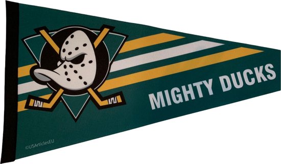 Foto: Usarticleseu anaheim mighty ducks nhl vintage vaantje ijshockey hockey ice hockey sportvaantje pennant wimpel vlag groen wit geel 31 x 72 cm