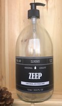 Zeepdispenser | Zeeppompje | Zeep | transparant glas | 1ltr | Vintage label | Plastic pompje | Glas