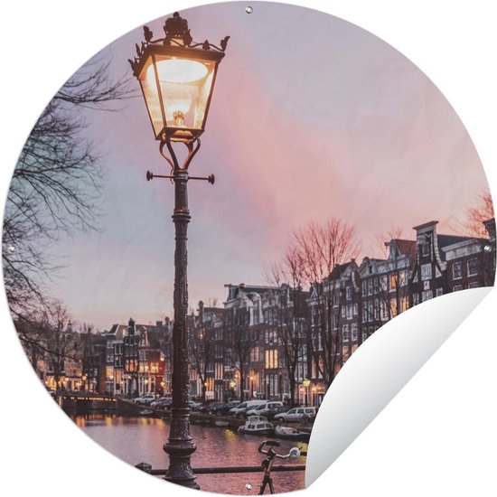 Tuincirkel Nederland - Amsterdam - Lantaarn - 150x150 cm - Ronde Tuinposter - Buiten