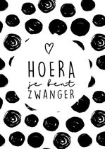 Ansichtkaart met envelop - A6 - 10x15cm - Zwart Wit - Hoera, je bent zwanger - 3 stuks