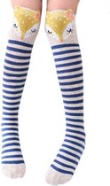 Kniekousen meisjes – 1 paar lange sokken egel blauw- wit – meisjessokken – 6-12 jaar – elastisch katoen
