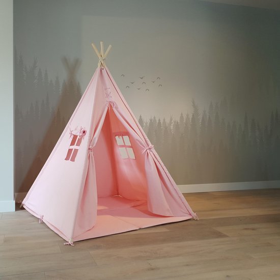 Sunny Alba Tipi Tent Pastel Roze - Wigwam Speeltent met ramen - 120x120x160cm - met Kussen kleed van Sunny. — afbeelding 4