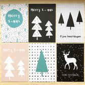 Kerstkaarten | 6 stuks | Hippe kaarten voor kerst | Kerstbomen | Kerstkaart | Kerstmis | Kerstboom | Feestdagen | x-mas