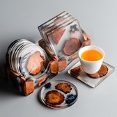Onderzetters voor Glazen met Houder – Set van 6 – Natuur Design - Premium Kwaliteit – Kurken Onderkant – Zeer Absorberend – Rond
