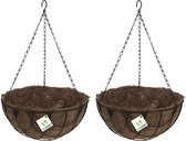 2x stuks metalen hanging baskets / plantenbakken zwart met ketting 30 cm inclusief kokosinlegvel - Hangende bloemen