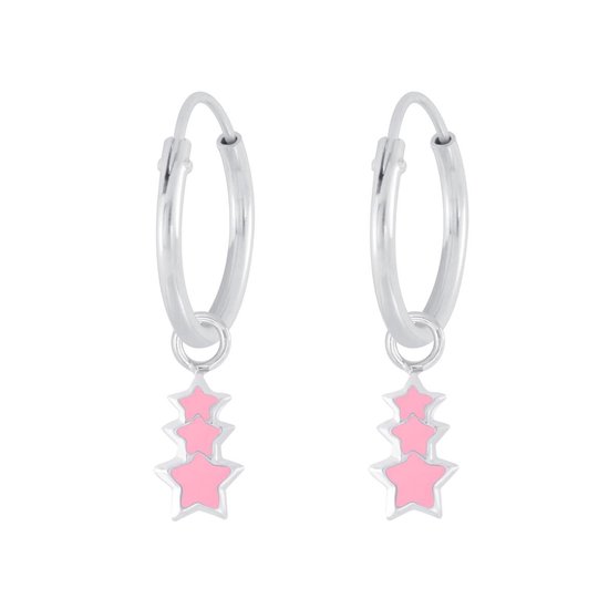 Joy|S - Zilveren ster bedel oorbellen - roze sterren - oorringen
