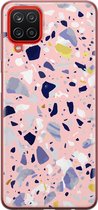 Samsung Galaxy A12 Telefoonhoesje - Transparant Siliconenhoesje - Flexibel - Met Marmerprint - Terrazzo - Roze