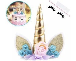 Joya Beauty® Unicorn Cake Topper | Goud Eenhoorn versiering | Caketopper & Ogen voor op taart