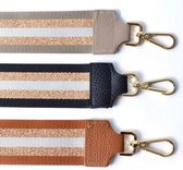 Schouderband metallic- bruin- goud- bagstrap- leer