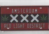 Amsterdam - Wandbord - Red Light District - Metaal - 30x15 CM - Mancave - Decoratie