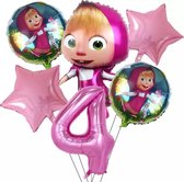 Masha Ballon 6 stuks Meisje Beer Thema Cartoon 32 Inch Roze Nummer Folie Ballonnen Verjaardagsfeestje