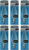 Philips - Kaarslamp - 15Watt - E14 Fitting - Gloeilamp - Kaars - Helder - Dimbaar - Kleine Fitting - 15W - (6 STUKS)