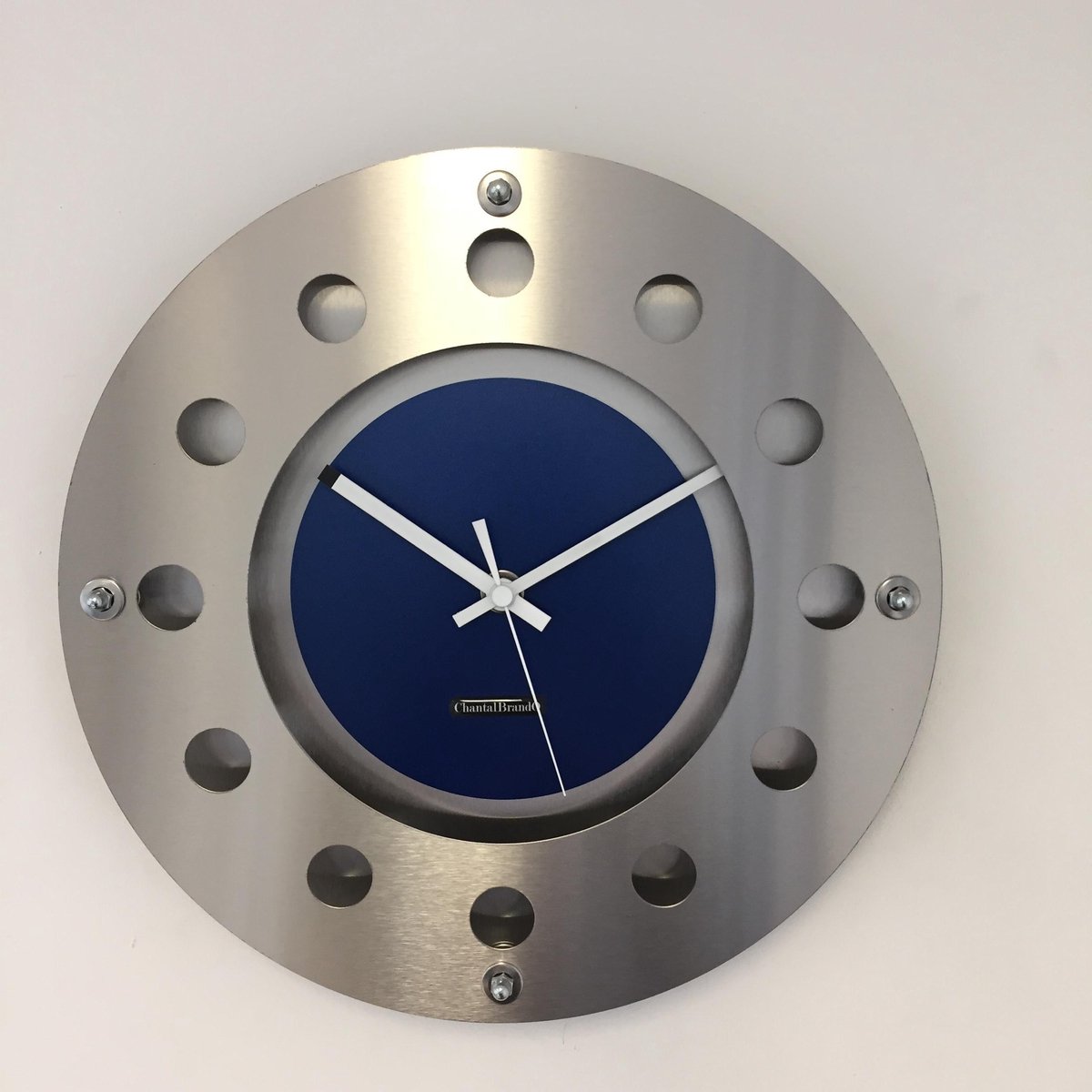 WANDKLOK MECANICA SMALL INNER CIRCLE BLUE WHITE  MODERN DUTCH DESIGN HANDGEMAAKT 40 cm