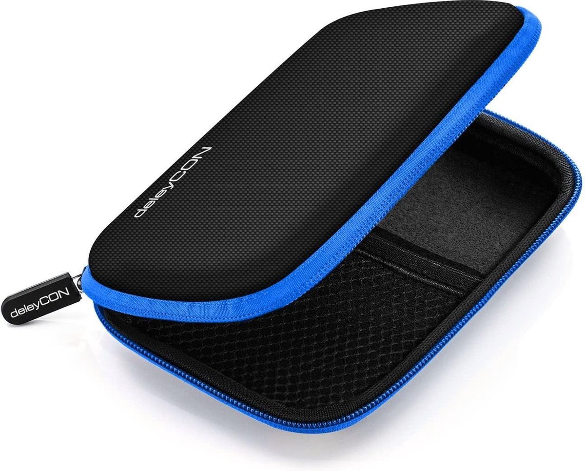 Selwo™ Harde schijf tas harde schijf case HDD Case - voor 2,5 inch harde schijven en SSD - robuust & stootvast - 2 binnenvakken netvakken - zwart/blauw