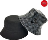 Comfortabel Regenhoed| Dubbelzijdig draagbaar |NEW SEASON Bucket hat| Geruit Zwart Grijs Regenhoed/ Zwart bucket hat - Size S/M- Kerstcadeau-Kerst