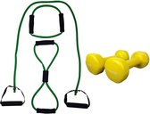 Tunturi - Fitness Set - Vinyl Dumbbell 2 x 1,5 kg - Tubing Set Groen