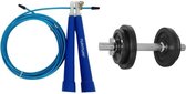 Tunturi - Fitness Set - Halterset 10 kg incl 1 Dumbellstang - Springtouw Blauw