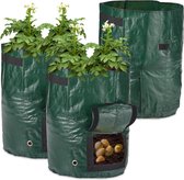 relaxdays Sac de culture pommes de terre - lot de 3 - sac à plantes - 38 L - anses - vert foncé