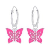 Joy|S - Zilveren vlinder bedel oorbellen - roze - oorringen