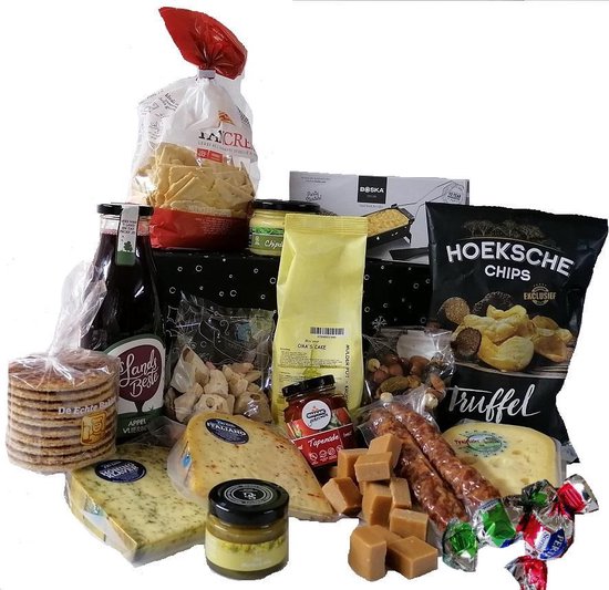 Kerstpakket - cadeaupakket - streekproduct - lokale specialiteit - geschenk - relatiegeschenk - borrelpakket - kaas- worst - noten - chocola - bonbon - Boska - raclette - chips - cake - bakken