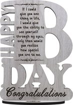 HAPPY BDAY - Verjaardagskaart van hout - houten kaart om iemand te feliciteren - verjaardag - wit - groot