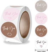 500x 'Thank you' stickers - Taupe - Hobby - Kaart stickers - Stickers - Bedankt stickers - Thank you stickers - Trouwerij - Bruiloft - Goudkleurig - Rond - Op rol - Bedrijfstickers