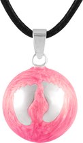 Clariz zwangerschapsbel fel Roze met zilveren Voetjes - zwangerschapsketting - zwangerschapsbelletje - bola