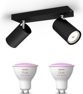 Philips myLiving Kosipo Opbouwspot White & Color Ambiance GU10 - 2 Hue Lampen - Wit en Gekleurd Licht - Dimbare Plafondspots - Zwart