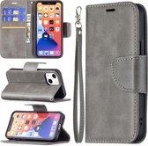 iPhone 13 Mini Hoesje - MobyDefend Wallet Book Case Met Koord - Grijs - GSM Hoesje - Telefoonhoesje Geschikt Voor: Apple iPhone 13 Mini