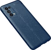 Oppo Find X3 Lite hoesje - MobyDefend TPU Gelcase - Lederlook - Navy blauw - GSM Hoesje - Telefoonhoesje Geschikt Voor: Oppo Find X3 Lite