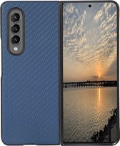 Samsung Galaxy Z Fold 3 hoesje - MobyDefend Carbonlook Backcover - Blauw - GSM Hoesje - Telefoonhoesje Geschikt Voor Samsung Galaxy Z Fold 3