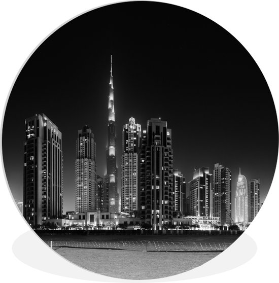 WallCircle - Wandcirkel ⌀ 60 - Dubai - Skyline - Zwart - Wit - Ronde schilderijen woonkamer - Wandbord rond - Muurdecoratie cirkel - Kamer decoratie binnen - Wanddecoratie muurcirkel - Woonaccessoires