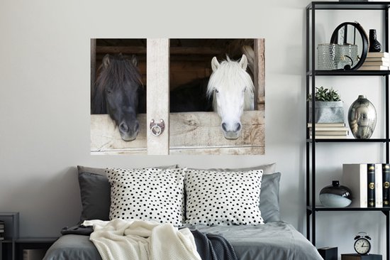 Sticker Muursticker Paarden - Installation Paarden - 120x80 cm - film adhésif autocollant - sticker mural repositionnable