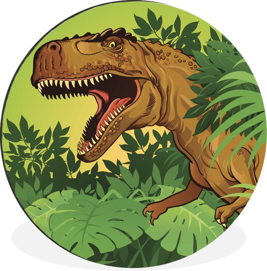Une illustration d'un Tyrannosaure dans une forêt Cercle mural aluminium ⌀ 120 cm - tirage photo sur cercle mural / cercle vivant / cercle jardin (décoration murale) XXL / Groot format!