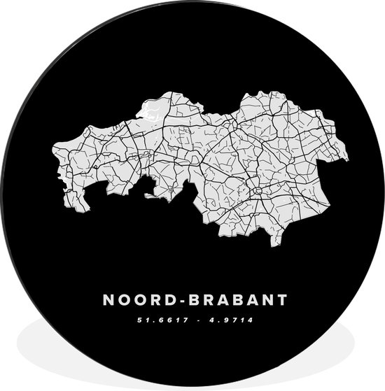 WallCircle - Wall Circle - Wall Circle - Brabant du Nord - Carte routière Nederland -Bas - Zwart - Aluminium - Dibond - 140x140 cm - Intérieur et Extérieur