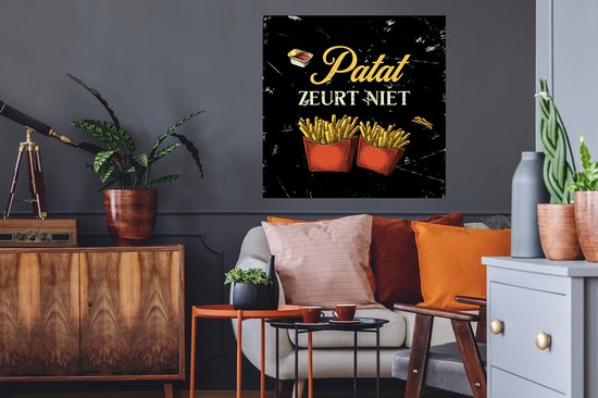 Stickers Stickers muraux - Frites - Vintage - Texte - 80x80 cm - Feuille adhésive - Cadeau pour femme - Cadeau pour homme