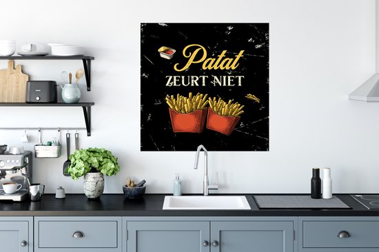Stickers Stickers muraux - Frites - Vintage - Texte - 80x80 cm - Feuille adhésive - Cadeau pour femme - Cadeau pour homme
