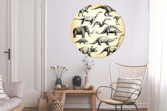 Illustration d'une collection de dinosaures Sticker papier peint cercle mural ⌀ 140 cm / cercle papier peint / cercle mural / cercle vivant - autocollant et découpe ronde