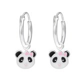 Joy|S - Zilveren Panda bedel oorbellen - oorringen - roze strikje