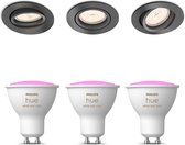 Philips Donegal Spots Encastrables avec Philips Hue White & Color Ambiance GU10 - LED - Dimmable - Spots - 3 Point Lumineux - Anthracite