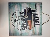 Houten wandbord "Vintage surfing" 30 x 30 cm