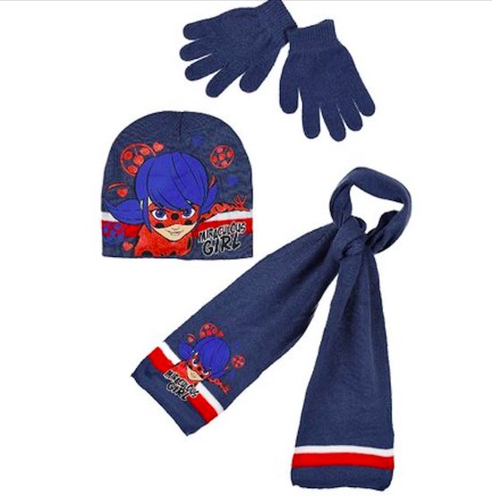 Ladybug Miraculous winterset - muts / sjaal / handschoenen - blauw - maat 52 cm