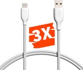Phreeze 3-PACK Power TPE USB C Kabel - Data en Snelladen - Type C Fast Charging - Oplaadkabel - 1 Meter