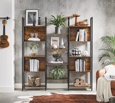CGPN boekenkast, ladderplank, 14 planken, metalen frame, voor woonkamer, studeerkamer, kantoor, industrieel ontwerp, 158 x 24 x 166 cm, vintage bruin-zwart LLS107B01