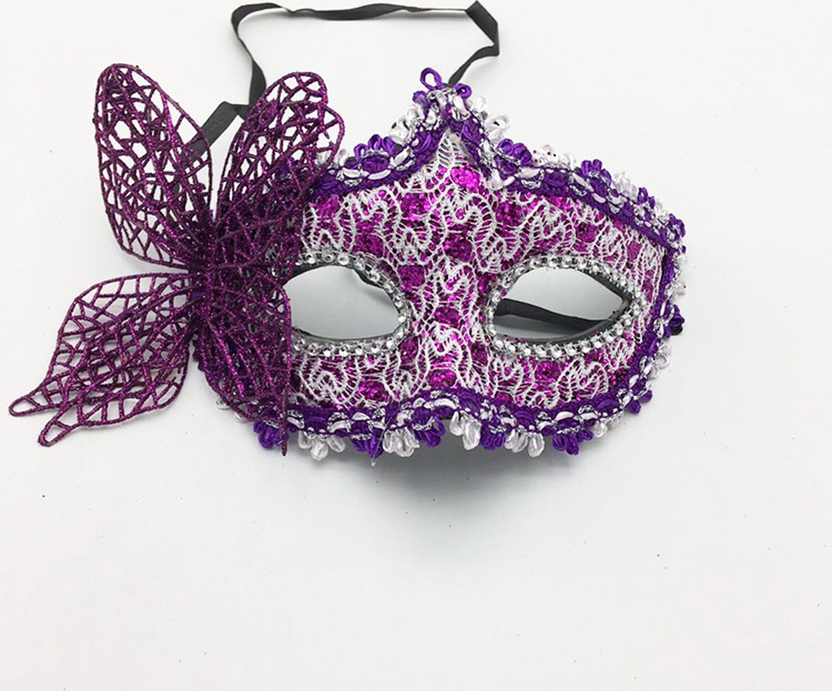 Venetiaans Masker - Vlindermotief - Stof - Paars — afbeelding 2