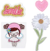 strijk embleem - patch meisje - stof en strijkapplicatie - meisje - bloem - hartje - roze - sproetiz