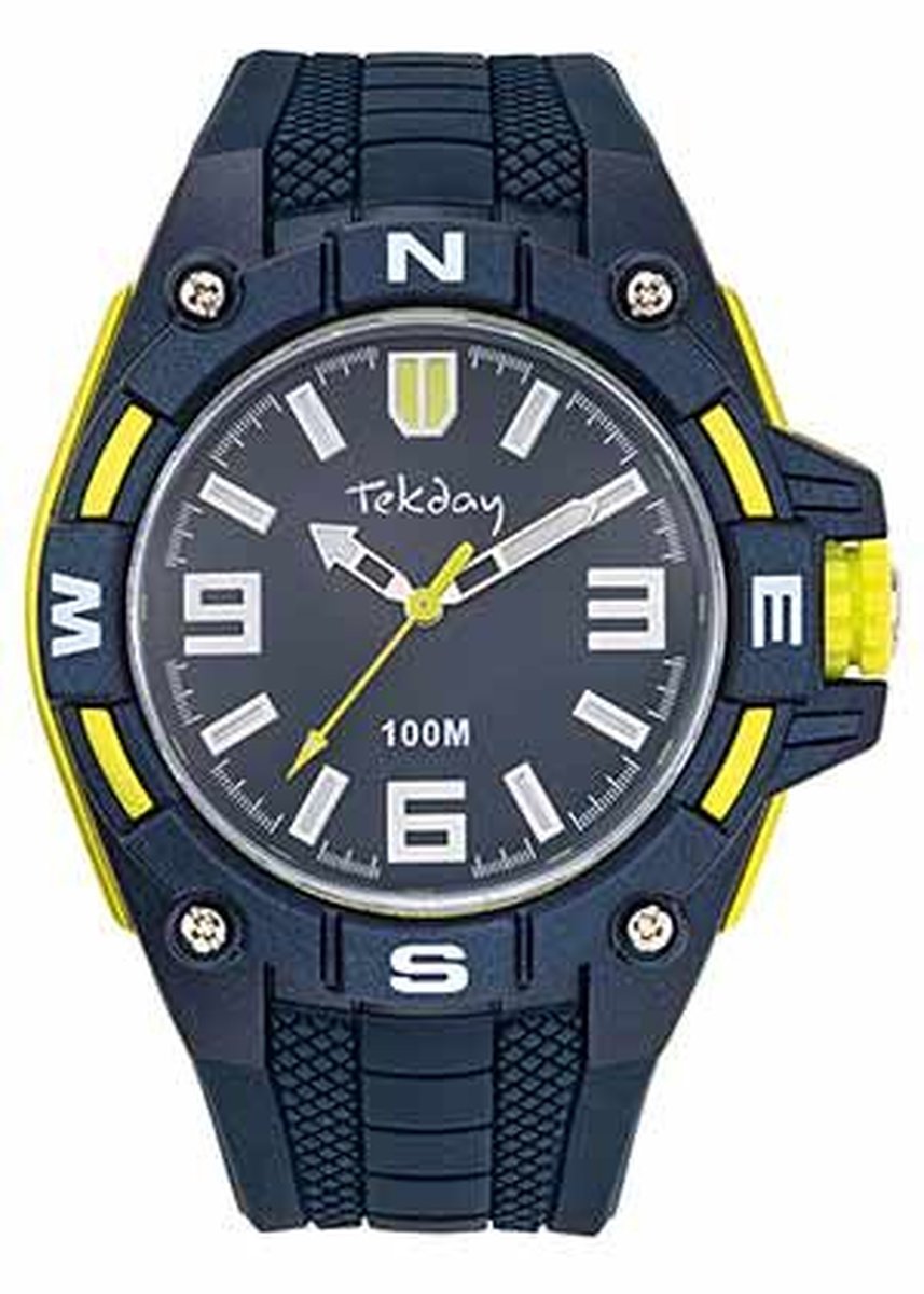 Tekday-Sportief robuust-Analoog heren horloge-Waterdicht-Blauw-Geel-Silicone band-Fijn draagcomfort