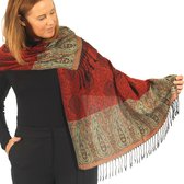 Bordeaux Rode Sjaal Dames Cashmere Zacht Groen Multi Paisley Patroon Pashmina Winter Sjaal