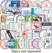 Paspoort stempel Sticker pakket voor muur, laptop, telefoon - 59 stuks - Landen/Reizen